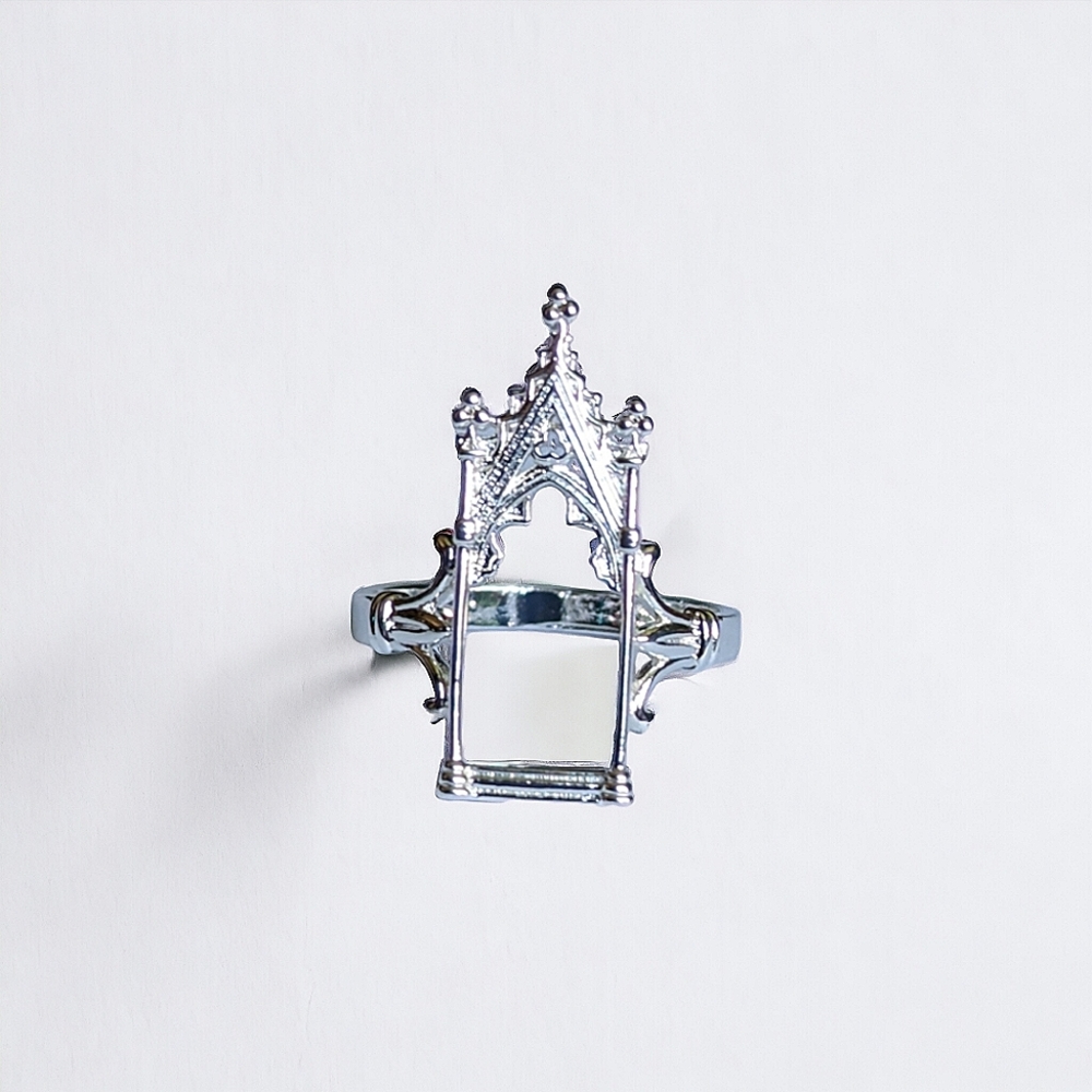 CASTLES IN THE AIR • silver tone baroque castle ring size 7.5